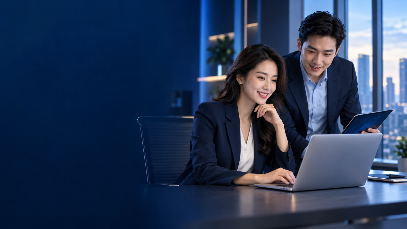Đội ngũ trao đổi công việc cùng hệ thống quản trị trên máy tính